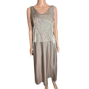 Alex Evenings Beaded Tan Maxi Dress 6P Slinky Mother of Bride New Years Glam
